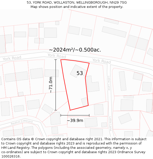 53, YORK ROAD, WOLLASTON, WELLINGBOROUGH, NN29 7SG: Plot and title map