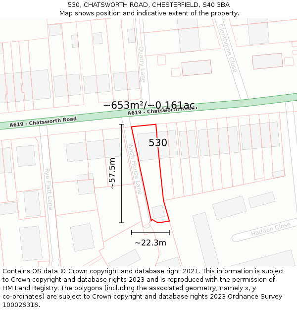 530, CHATSWORTH ROAD, CHESTERFIELD, S40 3BA: Plot and title map