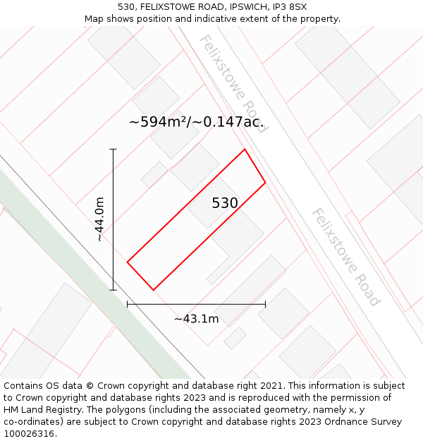 530, FELIXSTOWE ROAD, IPSWICH, IP3 8SX: Plot and title map