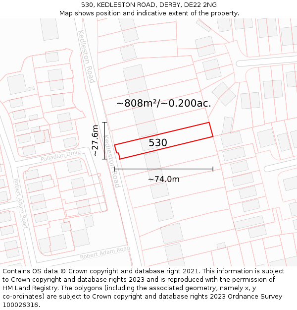 530, KEDLESTON ROAD, DERBY, DE22 2NG: Plot and title map
