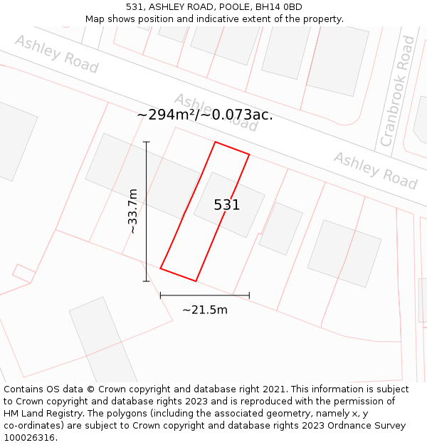 531, ASHLEY ROAD, POOLE, BH14 0BD: Plot and title map