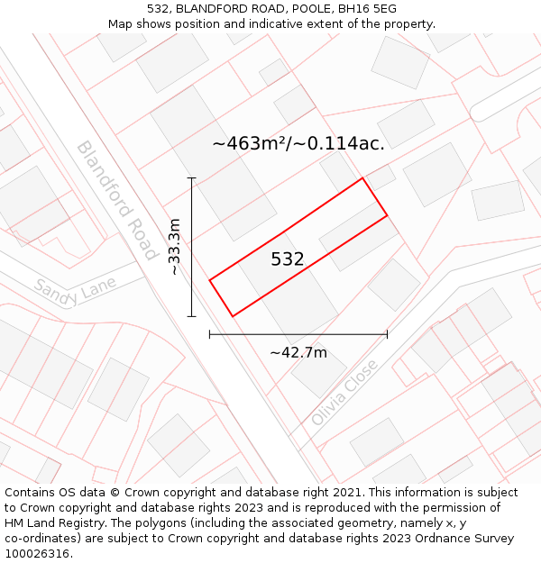 532, BLANDFORD ROAD, POOLE, BH16 5EG: Plot and title map