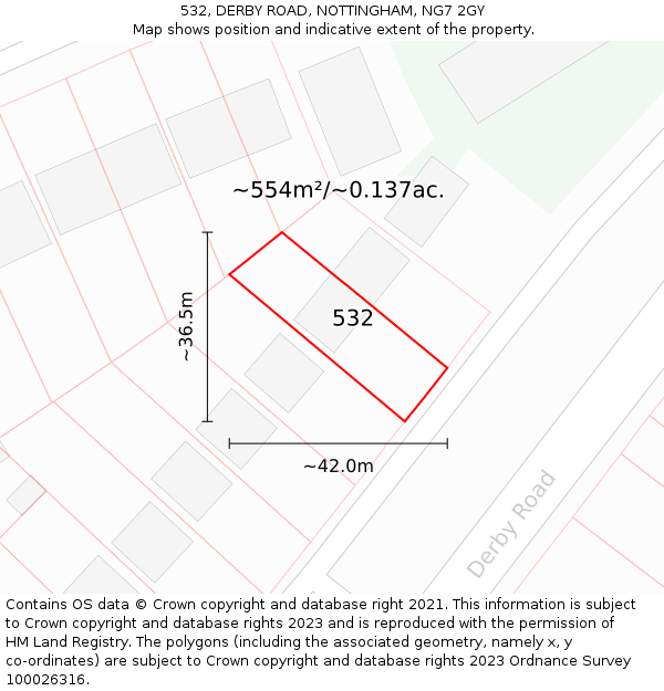 532, DERBY ROAD, NOTTINGHAM, NG7 2GY: Plot and title map