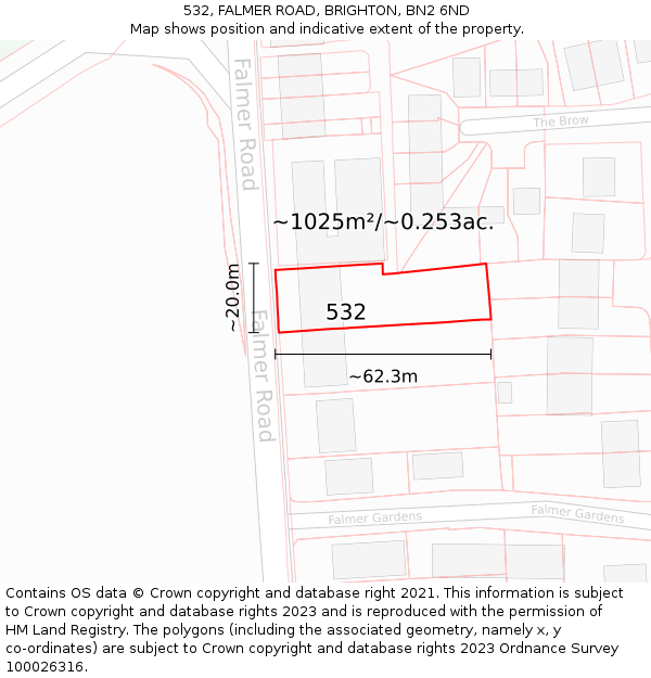 532, FALMER ROAD, BRIGHTON, BN2 6ND: Plot and title map