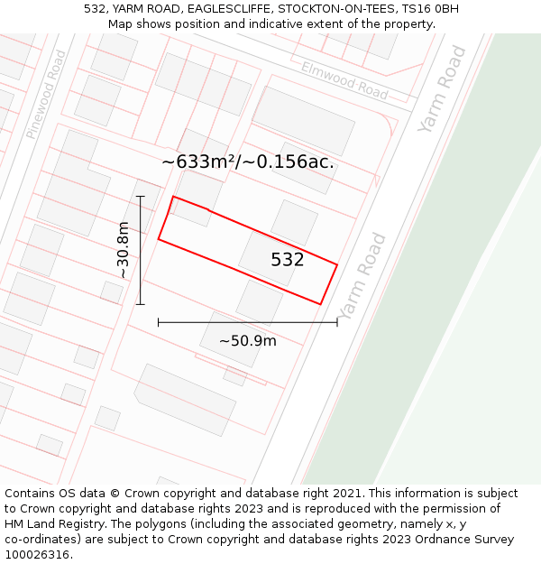 532, YARM ROAD, EAGLESCLIFFE, STOCKTON-ON-TEES, TS16 0BH: Plot and title map