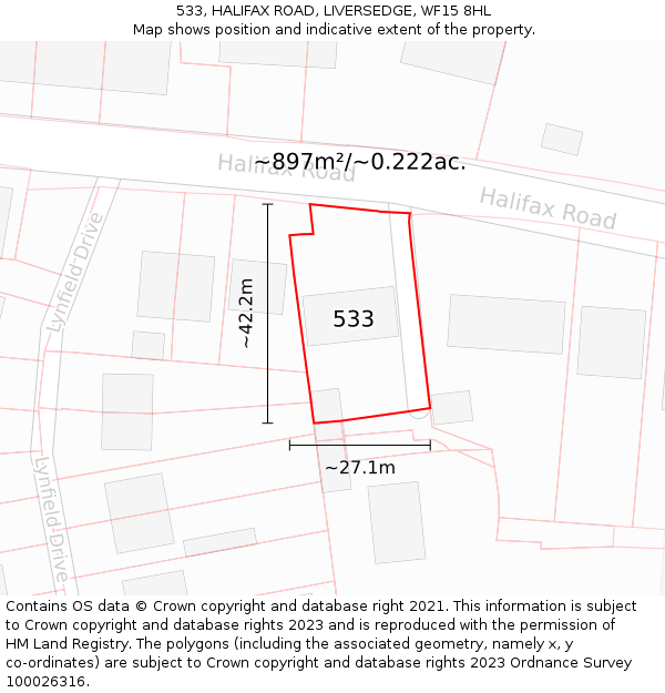 533, HALIFAX ROAD, LIVERSEDGE, WF15 8HL: Plot and title map