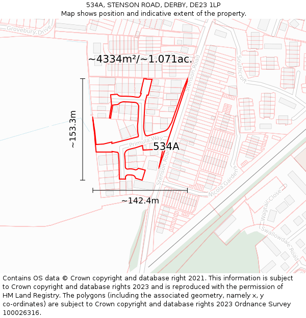 534A, STENSON ROAD, DERBY, DE23 1LP: Plot and title map