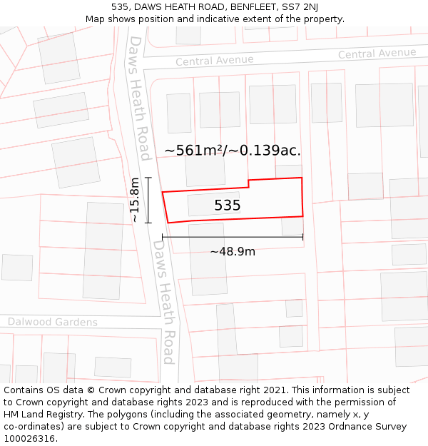 535, DAWS HEATH ROAD, BENFLEET, SS7 2NJ: Plot and title map