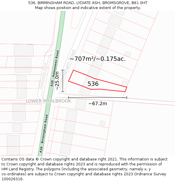 536, BIRMINGHAM ROAD, LYDIATE ASH, BROMSGROVE, B61 0HT: Plot and title map