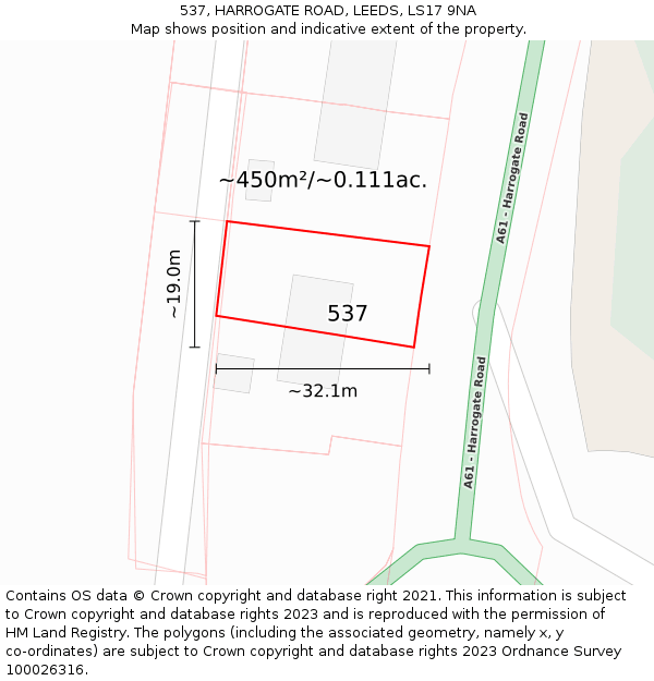 537, HARROGATE ROAD, LEEDS, LS17 9NA: Plot and title map