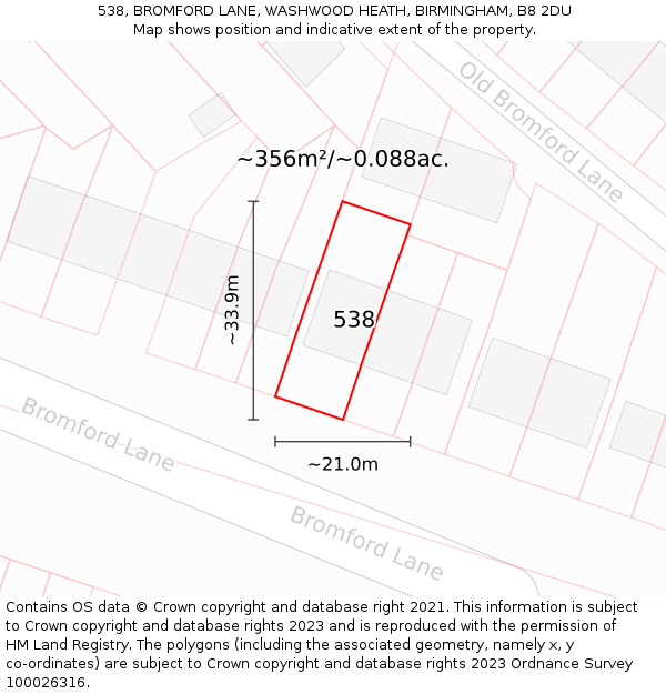 538, BROMFORD LANE, WASHWOOD HEATH, BIRMINGHAM, B8 2DU: Plot and title map