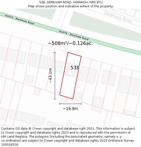 538, DEREHAM ROAD, NORWICH, NR5 8TU: Plot and title map