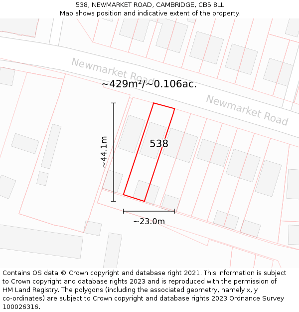 538, NEWMARKET ROAD, CAMBRIDGE, CB5 8LL: Plot and title map