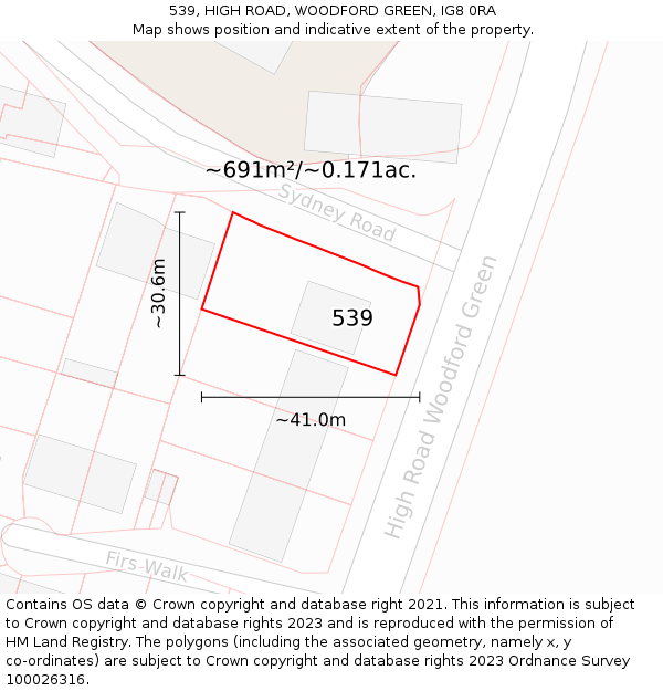 539, HIGH ROAD, WOODFORD GREEN, IG8 0RA: Plot and title map