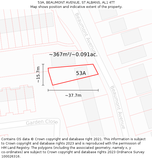 53A, BEAUMONT AVENUE, ST ALBANS, AL1 4TT: Plot and title map