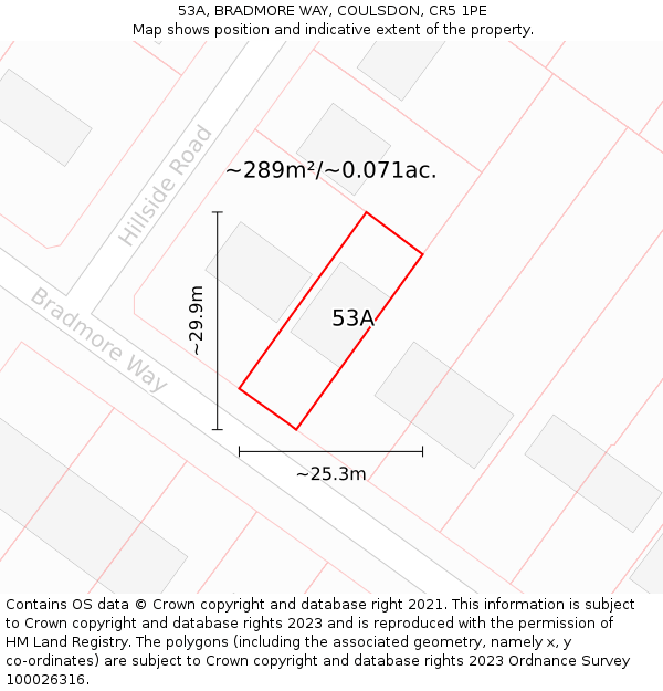 53A, BRADMORE WAY, COULSDON, CR5 1PE: Plot and title map