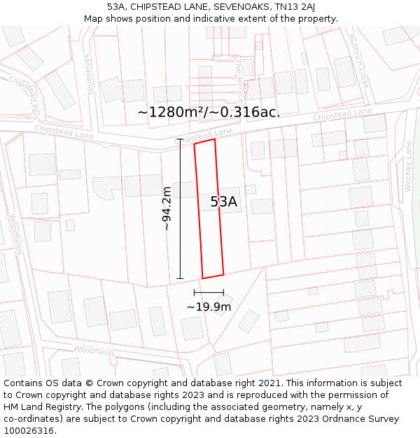 53A, CHIPSTEAD LANE, SEVENOAKS, TN13 2AJ: Plot and title map