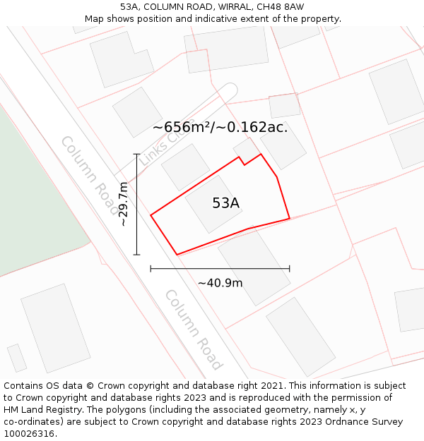53A, COLUMN ROAD, WIRRAL, CH48 8AW: Plot and title map