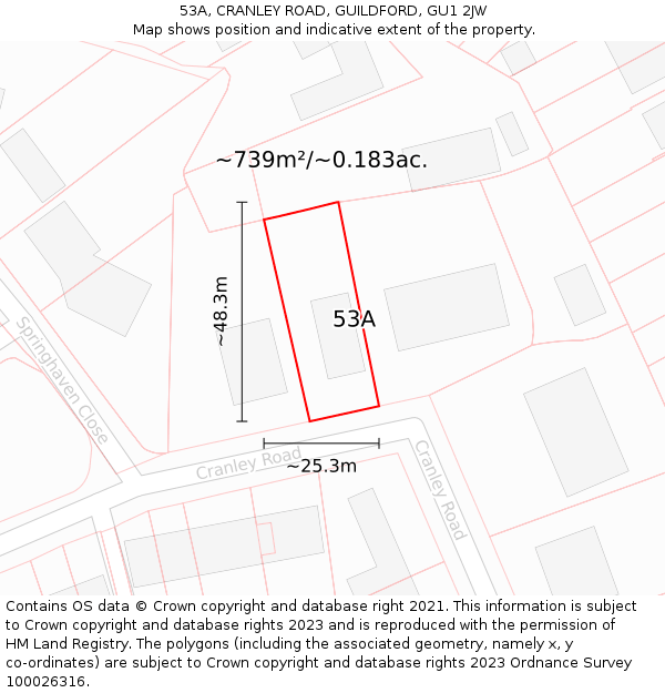 53A, CRANLEY ROAD, GUILDFORD, GU1 2JW: Plot and title map