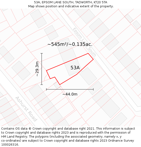 53A, EPSOM LANE SOUTH, TADWORTH, KT20 5TA: Plot and title map