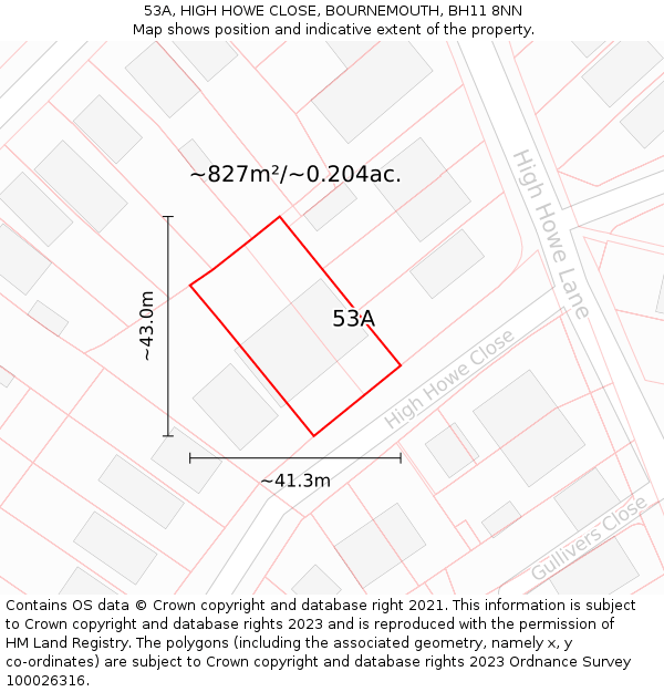 53A, HIGH HOWE CLOSE, BOURNEMOUTH, BH11 8NN: Plot and title map
