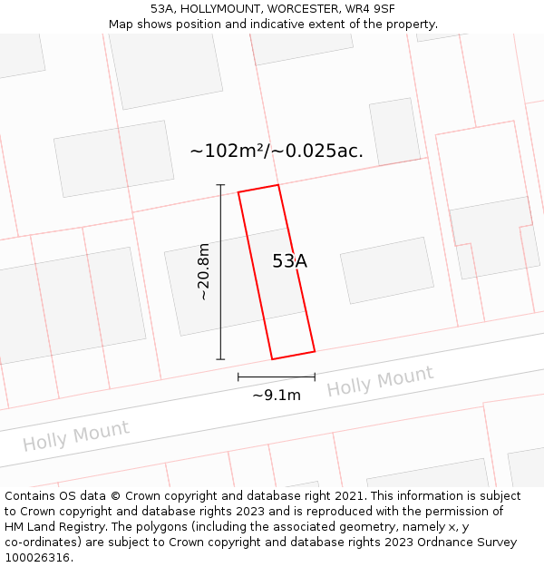 53A, HOLLYMOUNT, WORCESTER, WR4 9SF: Plot and title map