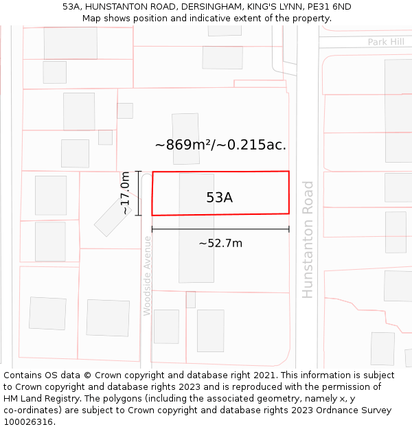 53A, HUNSTANTON ROAD, DERSINGHAM, KING'S LYNN, PE31 6ND: Plot and title map