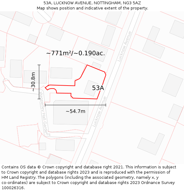 53A, LUCKNOW AVENUE, NOTTINGHAM, NG3 5AZ: Plot and title map