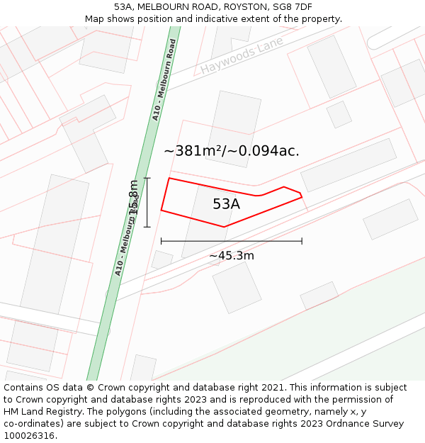 53A, MELBOURN ROAD, ROYSTON, SG8 7DF: Plot and title map