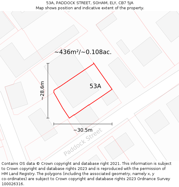 53A, PADDOCK STREET, SOHAM, ELY, CB7 5JA: Plot and title map