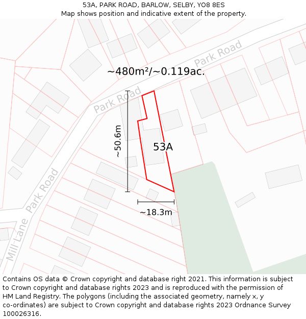 53A, PARK ROAD, BARLOW, SELBY, YO8 8ES: Plot and title map