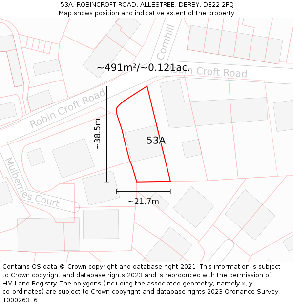 53A, ROBINCROFT ROAD, ALLESTREE, DERBY, DE22 2FQ: Plot and title map