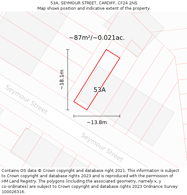 53A, SEYMOUR STREET, CARDIFF, CF24 2NS: Plot and title map
