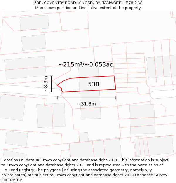 53B, COVENTRY ROAD, KINGSBURY, TAMWORTH, B78 2LW: Plot and title map
