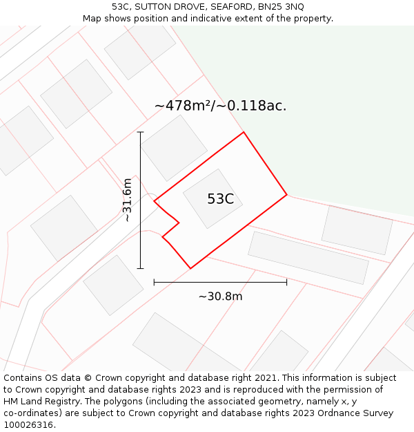 53C, SUTTON DROVE, SEAFORD, BN25 3NQ: Plot and title map