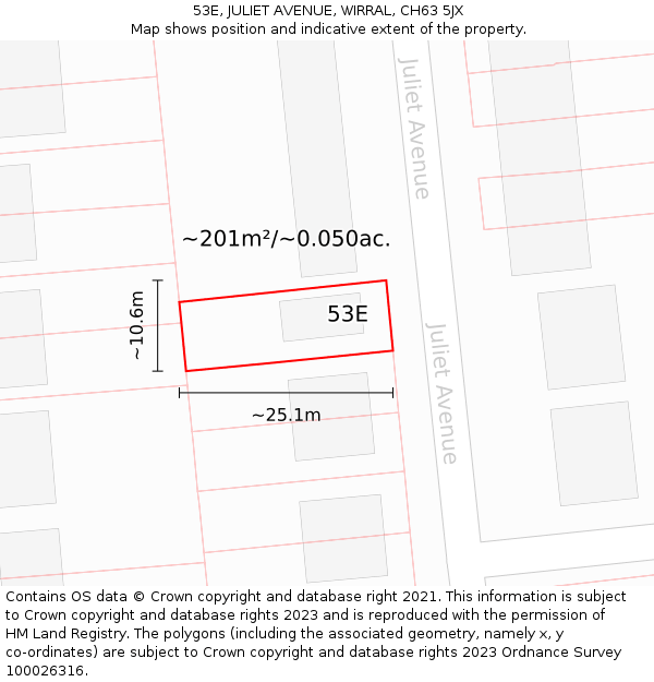 53E, JULIET AVENUE, WIRRAL, CH63 5JX: Plot and title map