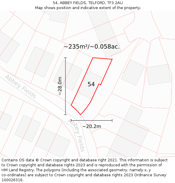 54, ABBEY FIELDS, TELFORD, TF3 2AU: Plot and title map