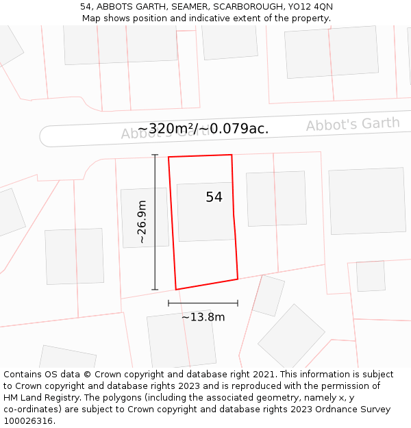 54, ABBOTS GARTH, SEAMER, SCARBOROUGH, YO12 4QN: Plot and title map