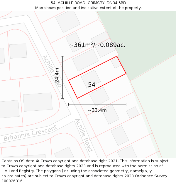 54, ACHILLE ROAD, GRIMSBY, DN34 5RB: Plot and title map