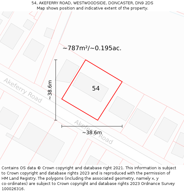 54, AKEFERRY ROAD, WESTWOODSIDE, DONCASTER, DN9 2DS: Plot and title map