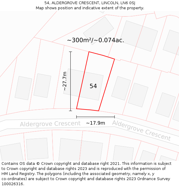 54, ALDERGROVE CRESCENT, LINCOLN, LN6 0SJ: Plot and title map