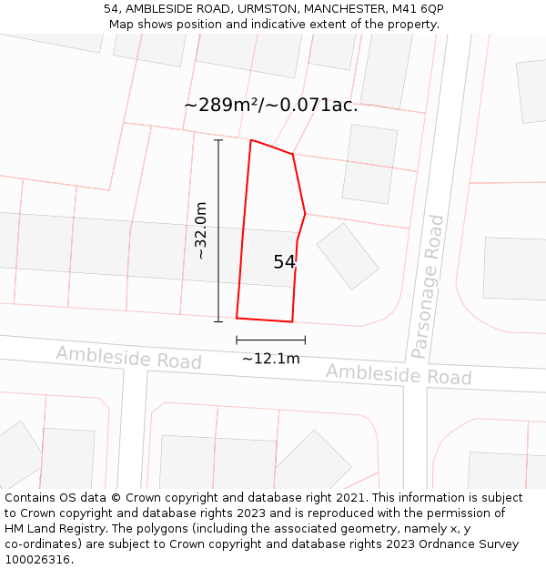 54, AMBLESIDE ROAD, URMSTON, MANCHESTER, M41 6QP: Plot and title map