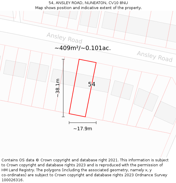 54, ANSLEY ROAD, NUNEATON, CV10 8NU: Plot and title map