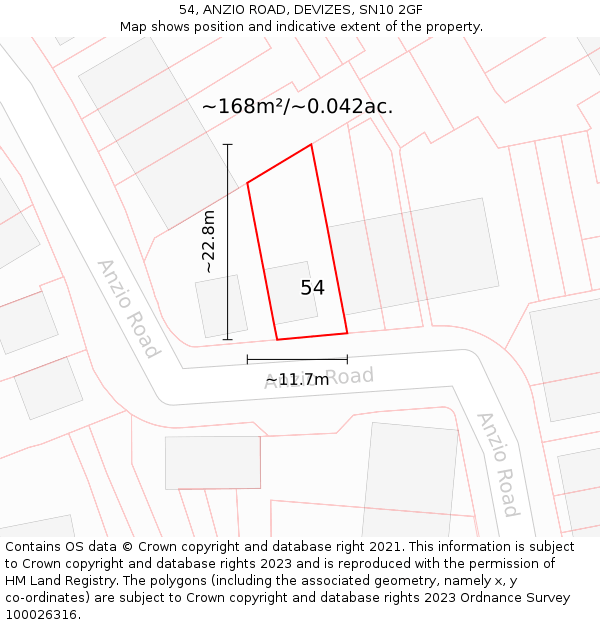 54, ANZIO ROAD, DEVIZES, SN10 2GF: Plot and title map