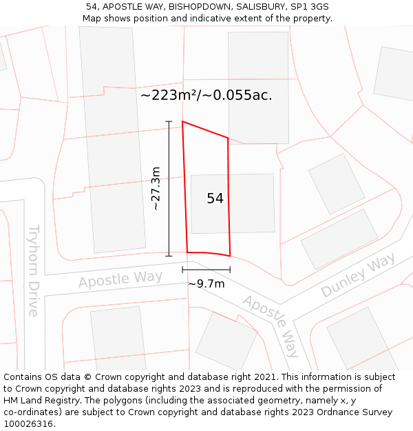 54, APOSTLE WAY, BISHOPDOWN, SALISBURY, SP1 3GS: Plot and title map
