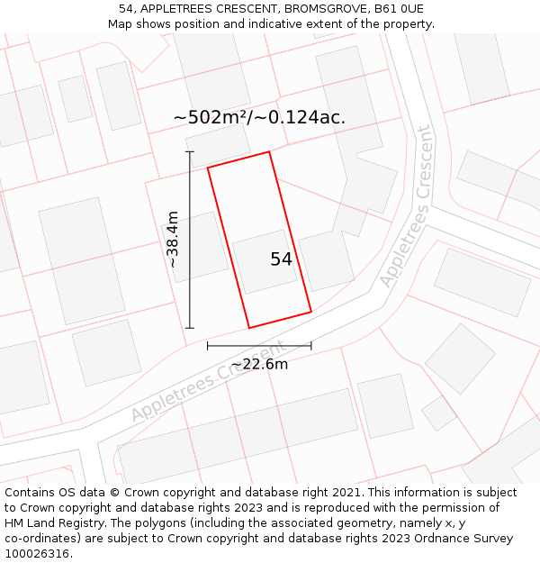 54, APPLETREES CRESCENT, BROMSGROVE, B61 0UE: Plot and title map