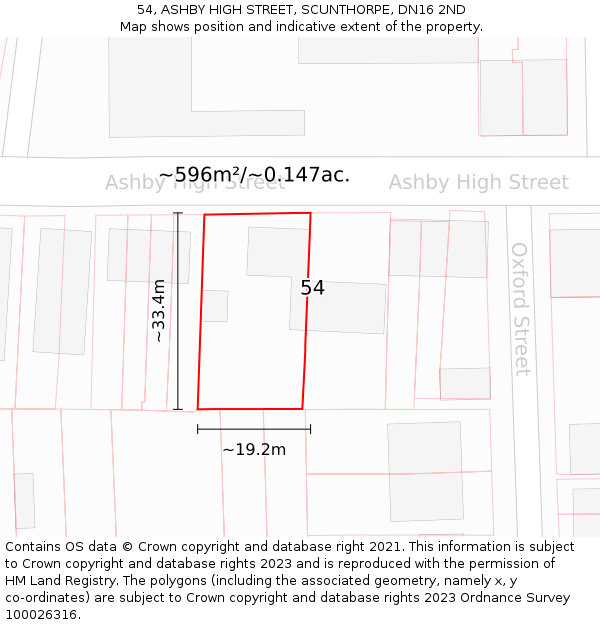 54, ASHBY HIGH STREET, SCUNTHORPE, DN16 2ND: Plot and title map