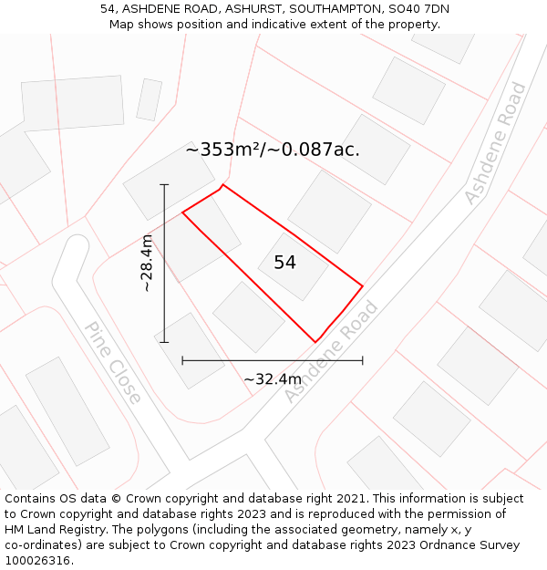 54, ASHDENE ROAD, ASHURST, SOUTHAMPTON, SO40 7DN: Plot and title map