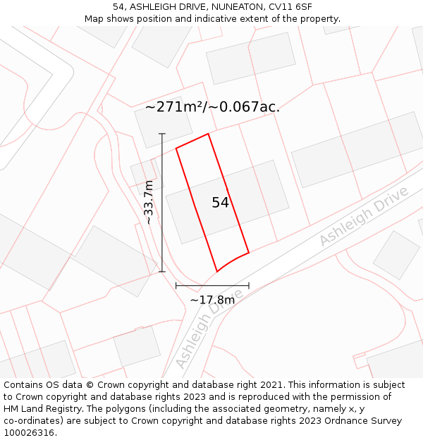 54, ASHLEIGH DRIVE, NUNEATON, CV11 6SF: Plot and title map