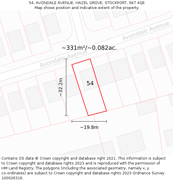 54, AVONDALE AVENUE, HAZEL GROVE, STOCKPORT, SK7 4QE: Plot and title map